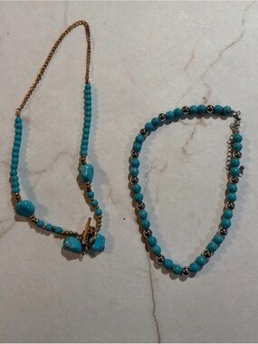 Turquoise Beaded Necklace Set - Blue